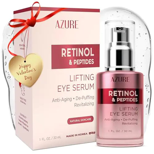 AZURE Retinol & Peptides Lifting Eye Serum - Anti Aging De-Puffing & Revitalizing Dark Circle Corrector - Reduces Wrinkles Fine Lines & Under Eye Bags - Skin Care Made in Korea - 30mL / 1 fl.oz.