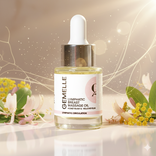 Aceite de masaje linfático para senos GEMELLE | Producto del año 2024 | Honeybush y helicriso | Cuidado natural de lujo sin parabenos, 15 ml