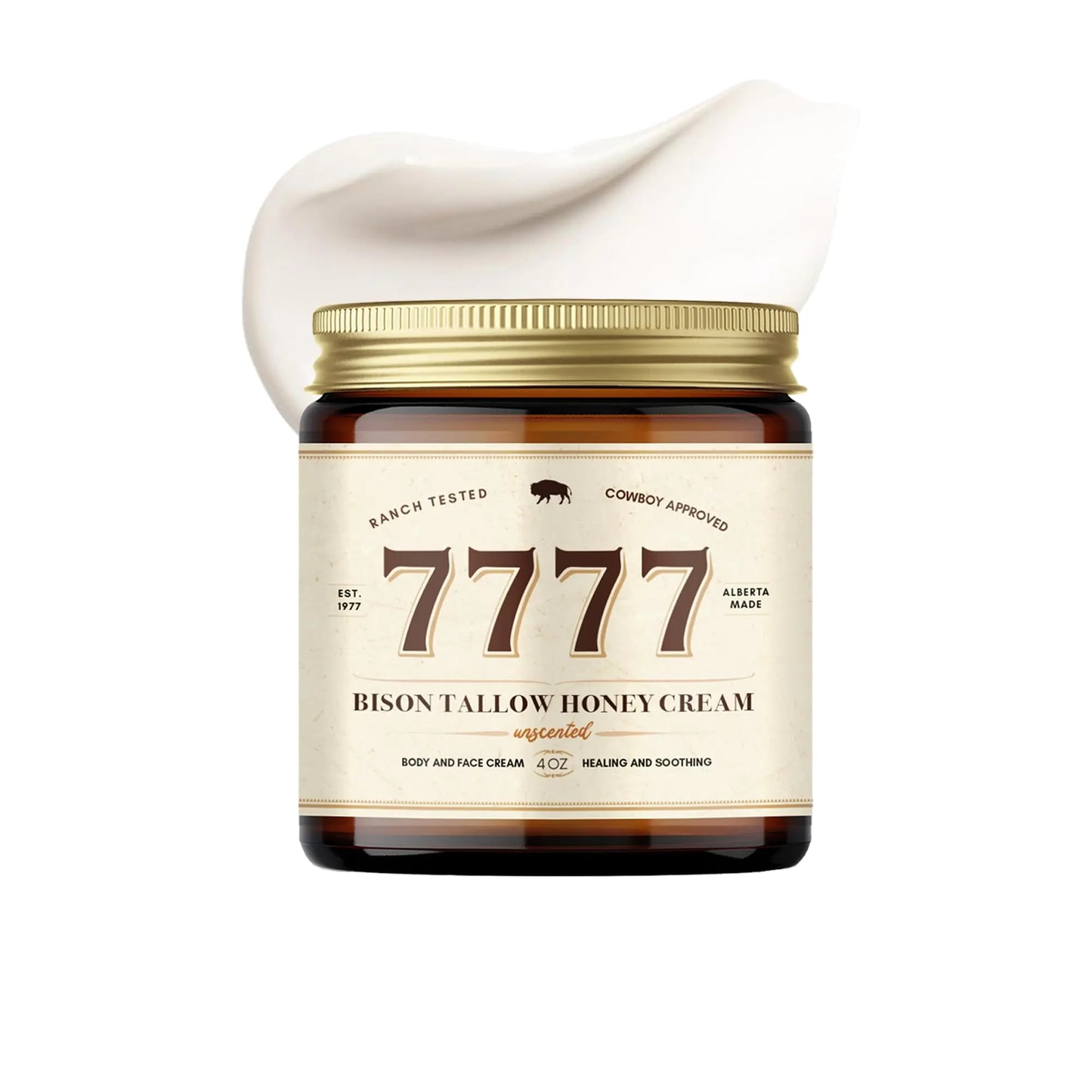 7777 Whipped Bison Tallow and Manuka Honey Cream - 4oz Unscented 100% Canadian Grass-Fed Tallow All Natural Face & Body Moisturizer Lip Balm and Skincare Lotion for All Skin Types