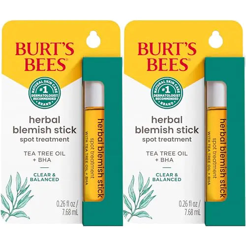 Burt’s Bees Valentines Day Gifts Clear and Balanced Herbal Blemish Stick with Tea Tree Oil On-the-Go Blemish Care Unclogs Pores Use with Skincare Products 2-Pack 0.26 fl. oz.