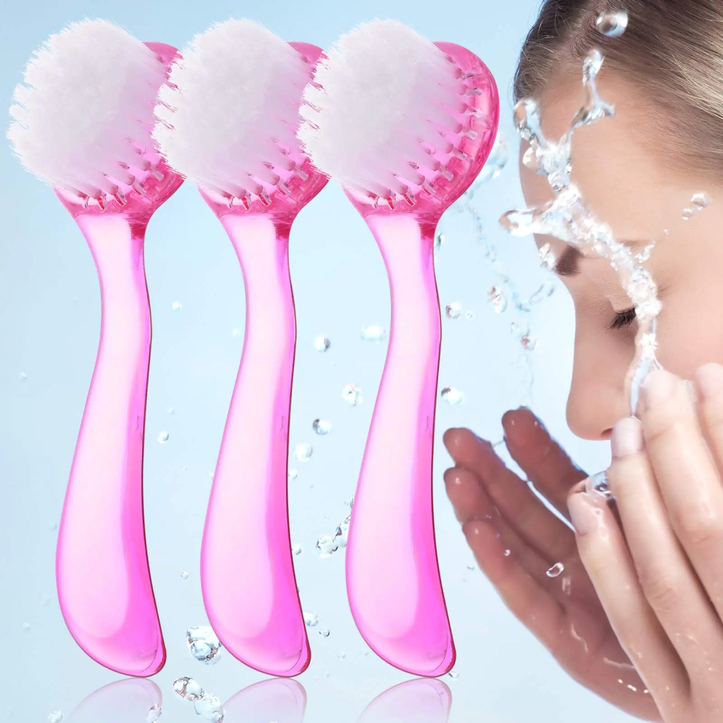 3 Pieces Facial Cleansing Brush Acrylic Handle Face Scrubbers Soft Bristle Exfoliator Cleaner Brush Scrub Exfoliating Facial Brush for Face Care Makeup Skincare Removal (Pink)