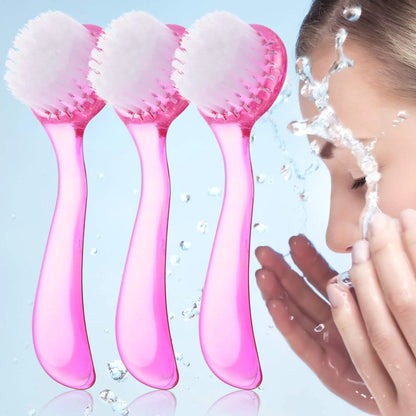 3 Pieces Facial Cleansing Brush Acrylic Handle Face Scrubbers Soft Bristle Exfoliator Cleaner Brush Scrub Exfoliating Facial Brush for Face Care Makeup Skincare Removal (Pink)