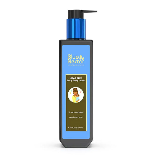 Blue Nectar Baby Lotion with Nourishing Organic Ghee Body Butters and Ayurvedic Baby Oils Baby skincare | Infant Body lotion | Gentle moisturizer for Kids (12 Herbs 6.76 Fl Oz)